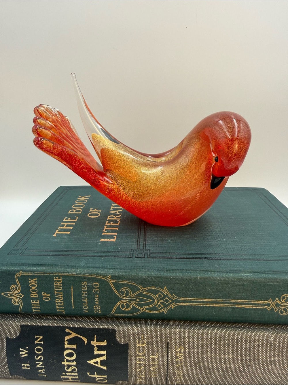 Vintage Formia Murano Glass Bird Figurine Red Gold Aventurine